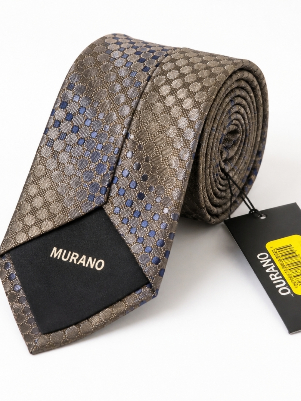 Murano Silk Tie Gold Blue Geometric Pattern NWT 58.5"